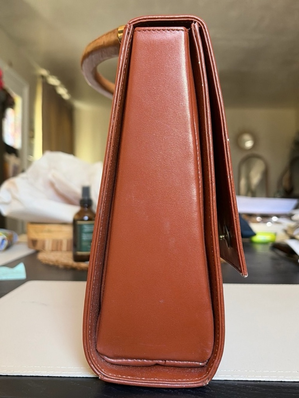 MCM style Vintage Orange Briefcase with Wooden Handle - Picture 7 of 7